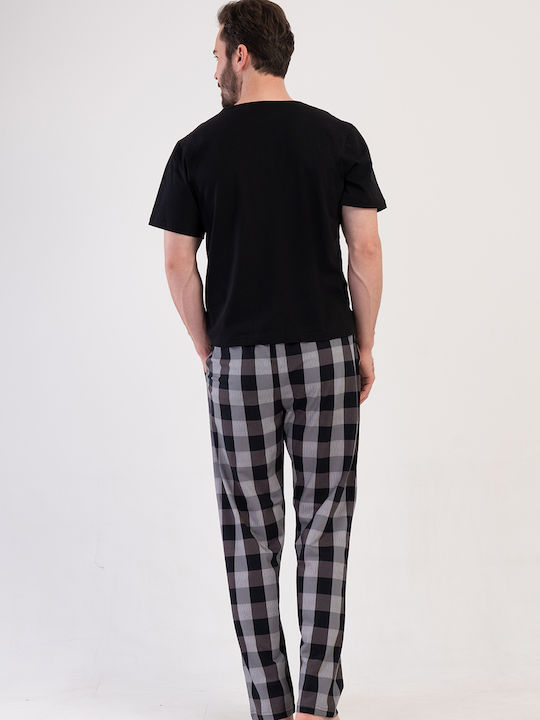 Vienetta Secret Plus Size Sommer Karierte Herrenpyjamas Graue Herrenpyjamas