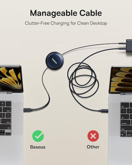 Baseus Nomos Power Data Cable Retractable Usb Type-c To Usb Type-c 100w 1.5m Black