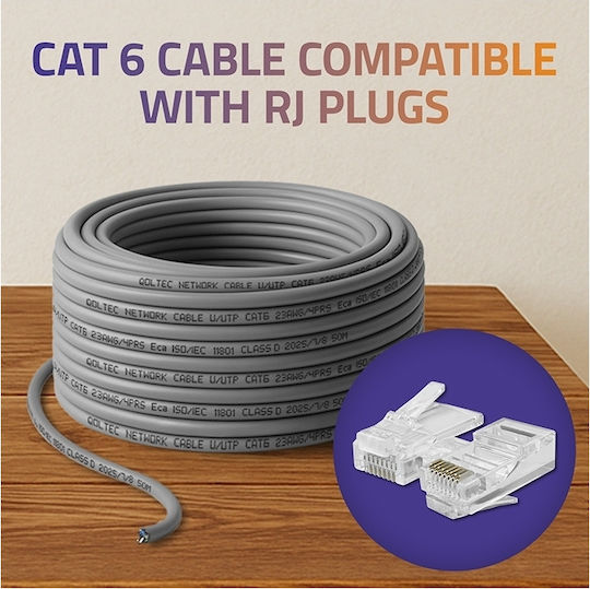 Qoltec Директно Свързване На Мед Кат.6 (Gigabit) Мрежов Кабел Ethernet 50м Сив