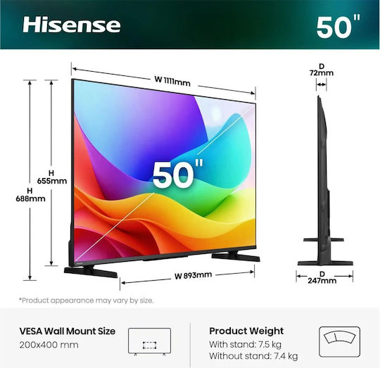 Hisense Smart Fernseher 50 Zoll Volle HD QLED A5S HDR (2026) 50A5S