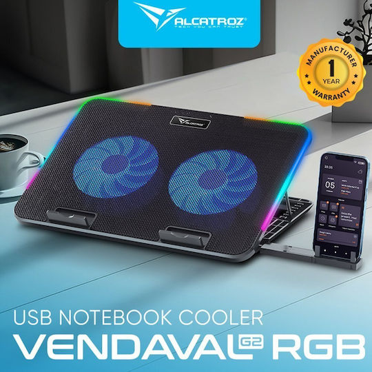 Alcatroz Vendaval G2 RGB Cooling Pad For Laptop Up To 15.6 With 2 Fans