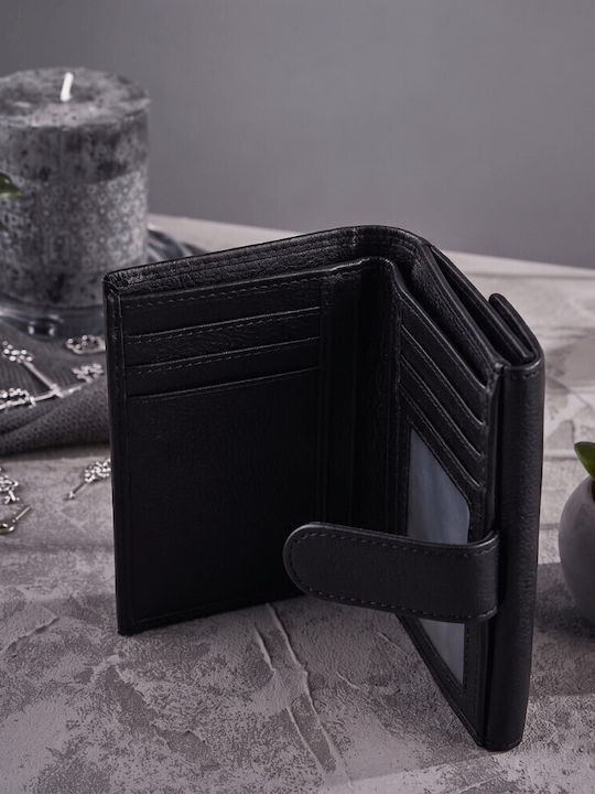 Kleines Leder Damenbrieftasche mit RFID Schwarz