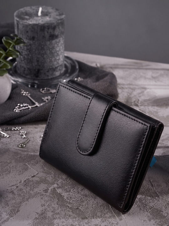 Kleines Leder Damenbrieftasche mit RFID Schwarz