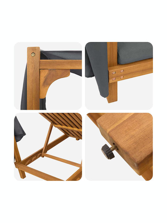 Șezlong Dublu Din Lemn Cu Pernă Și Parasolar Gri 197x55cm Șezlong Dublu Din Lemn Cu Pernă Și Parasolar Gri 197x55cm