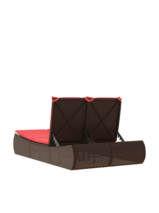 Șezlong Dublu Rattan Cu Pernă Maro 110x178cm