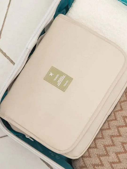 Abyz Neseser Cosmetic De Călătorie Pliabil Cu Cârlig Rezistent La Apă Cu Compartimente Multiple Bej 24x19x9cm