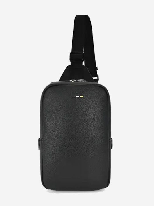 Artificial Leather Shoulder / Crossbody Bag with Zipper Black