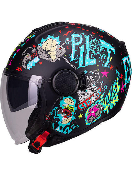 Pilot Pilot Fly SV Future Express Black Matt Motorcycle Helmet Jet ECE 22.06 with Sun Visor
