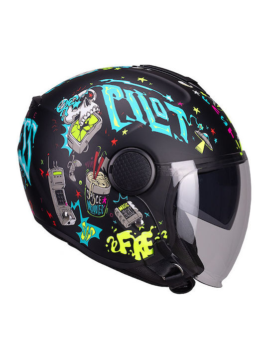 Pilot Pilot Fly SV Future Express Black Matt Motorcycle Helmet Jet ECE 22.06 with Sun Visor
