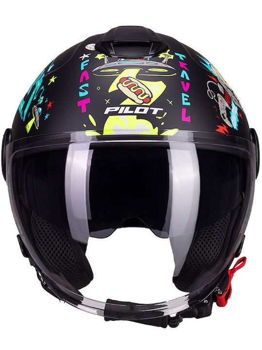 Pilot Pilot Fly SV Future Express Black Matt Motorcycle Helmet Jet ECE 22.06 with Sun Visor