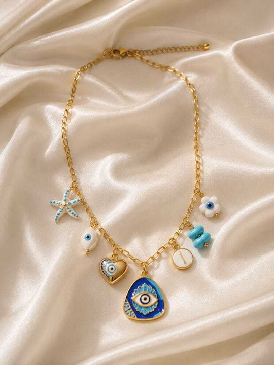 Liva Fashion Колиета Очи Златно Синьо НК00024