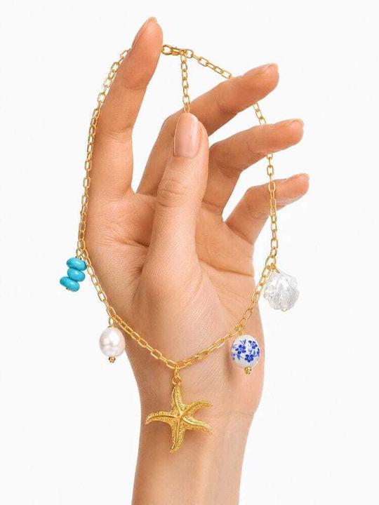 Liva Fashion Vergoldete Halskette mit blauen Perlen