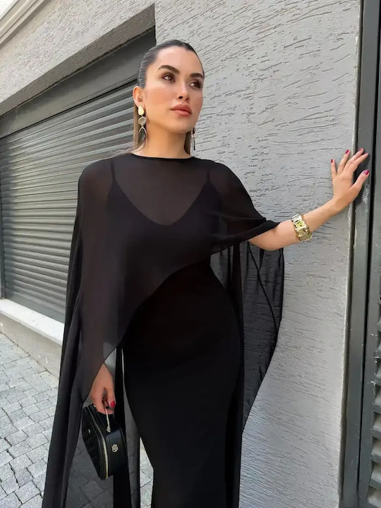 Sommer Maxi Abendkleid mit Tüll Schwarz