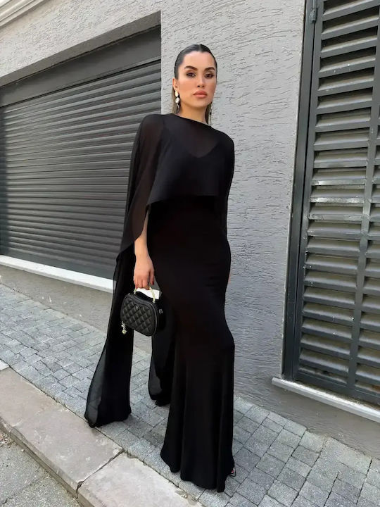 Sommer Maxi Abendkleid mit Tüll Schwarz