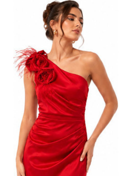 Summer Midi Evening Dress Strapless Red