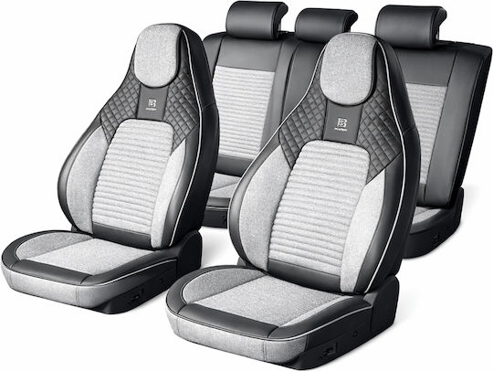 Set Premium De Huse Scaune Auto Blaze Prime Model Sportiv Design Universal Ergonomic Piele Ecologică Inserții Textile Culoare Negru Gri