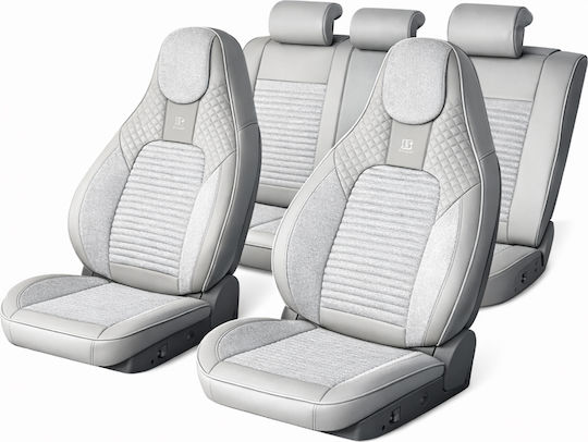 Set Premium De Huse Scaune Auto Blaze Luxor Model Sportiv Design Universal Ergonomic Piele Ecologică Inserții Textile Culoare Crem Gri