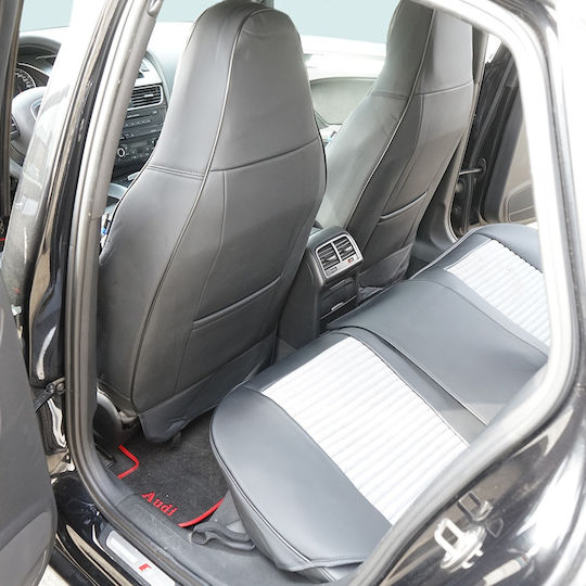 Set Premium De Huse Scaune Auto Blaze Prime Model Sportiv Design Universal Ergonomic Piele Ecologică Inserții Textile Culoare Negru Gri