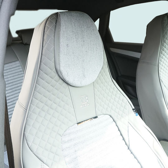 Set Premium De Huse Scaune Auto Blaze Luxor Model Sportiv Design Universal Ergonomic Piele Ecologică Inserții Textile Culoare Crem Gri