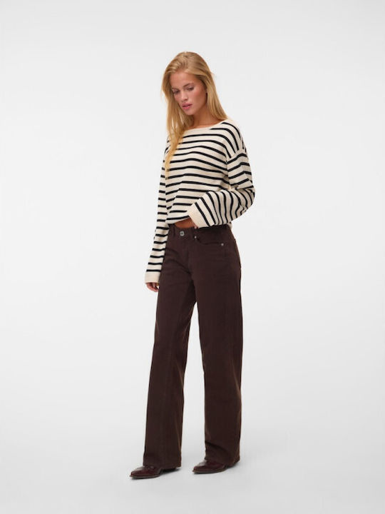 Damen Pullover Gestreift Schwarz