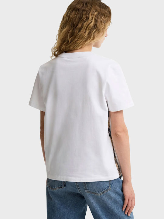 Women's Cotton Short Sleeve Checked Top White