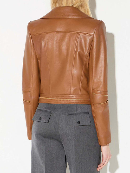 Leather Women's Biker Jacket Brown GD01Z66E2 FK3