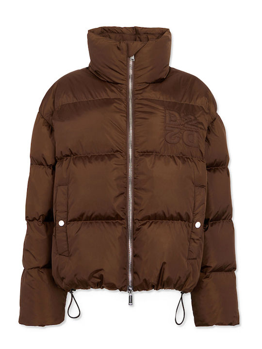Long Women's Puffer Jacket for Winter Brown