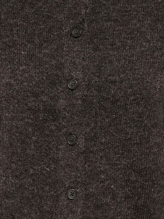 Gestrickte Damen Strickjacke mit Knöpfen Braune