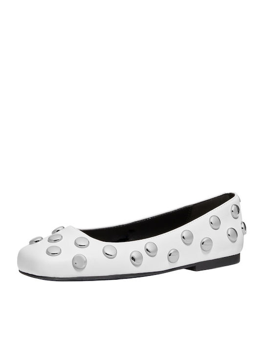 Leather Women's Ballerina Shoes in White Colour