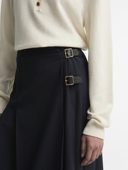 Leather Midi Envelope Skirt Dark Blue