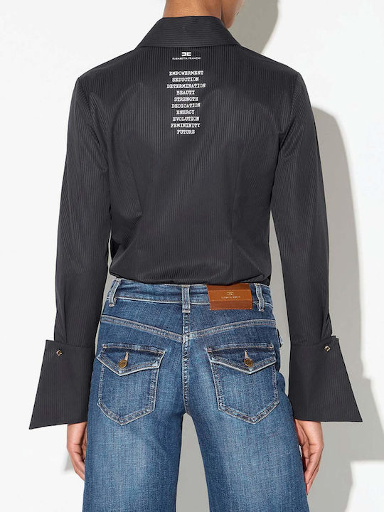 Long Sleeve Women's Shirt Black Striped