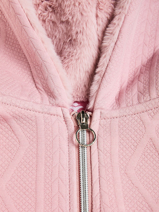 Kinder-Sweatshirt Strickjacke mit Rosa Kapuze