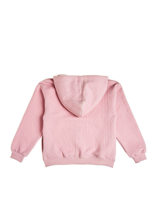 Kinder-Sweatshirt Strickjacke mit Rosa Kapuze