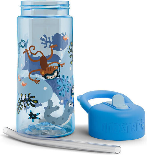Affenzahn Plastic Kids Water Bottle with Straw Non Spill Unbelievable Underwater World 430ml