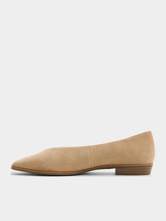 Suede Damen Ballerinas Spitz zulaufend Beige