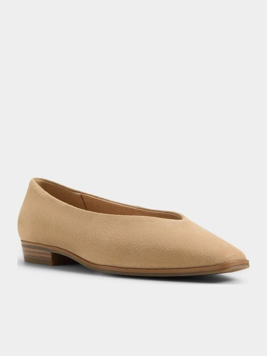 Suede Damen Ballerinas Spitz zulaufend Beige