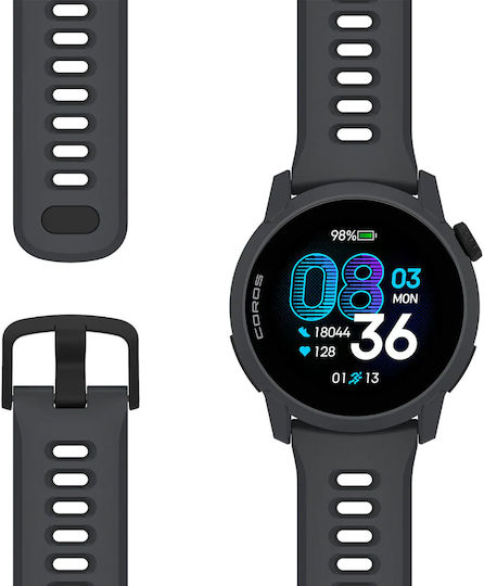 Coros Pace 4 43mm Водоустойчив Смарт часовник с Пулсомер (Черна Силиконова Каишка)