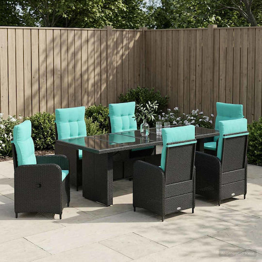 Outdoor Dining Room Set 7 Pieces Turquoise with Pillows