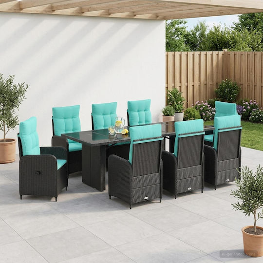 Set Sala De Mese Exterior 9 Piese Turcoaz Cu Perne