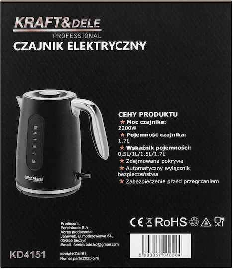 Kraft & Dele Fierbător De Apă 1.7lt 2200W Negru