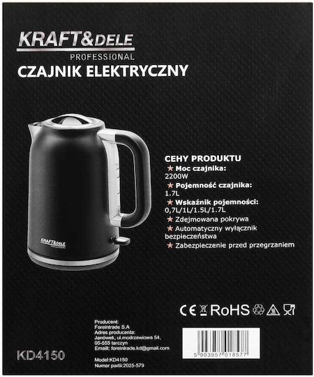 Kraft & Dele Wasserkocher 1.7l 2200W Schwarzer