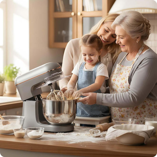 Berdsen Küchenmaschine 1400W mit Rostfreiem Schüssel 6lt Grau