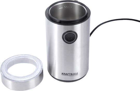 Kraft & Dele Râșniță Electrică de Cafea 250W cu Capacitate de 50gr Argintie