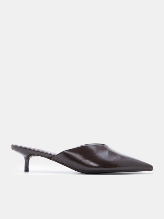 Mules With Low Heel In Brown Colour