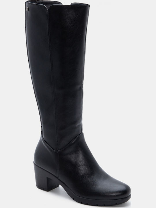 Suede Damenstiefel mit Mittlerem Absatz Schwarz