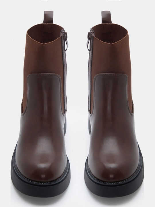 Wildleder Damen Chelsea-Stiefel mit mittlerem Absatz Braun