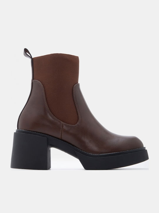 Wildleder Damen Chelsea-Stiefel mit mittlerem Absatz Braun