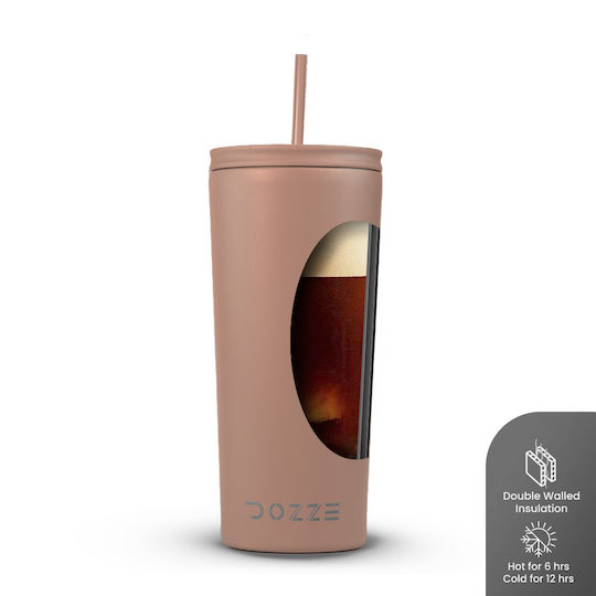 Dozze Monochrome Edition Stainless Steel Thermos BPA Free 592ml Guava Orange with Straw and Handle