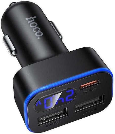 Hoco Z63A Autoladegerät 42W Schnellladen mit Anschlüssen: 2xUSB-A 1xType-C Schwarz Farbe
