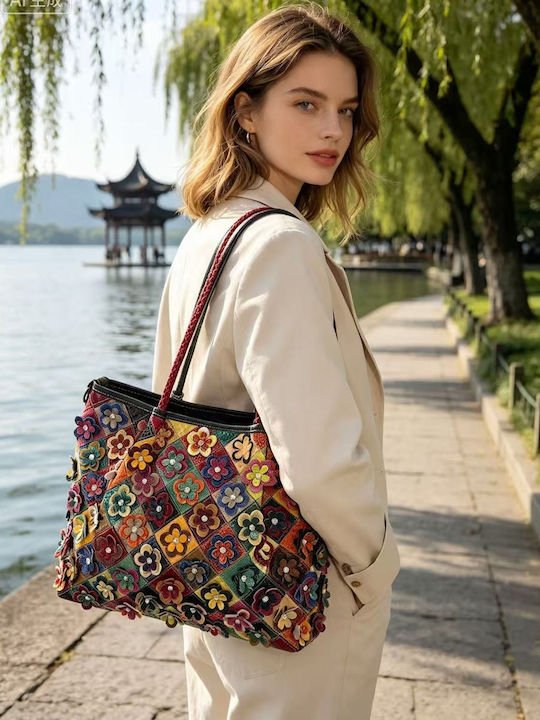 Leder Damen Tote Tasche Croco Mehrfarbig